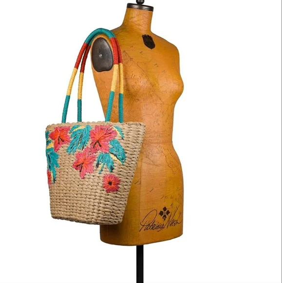 Patricia Nash Colorful Floral Straw Tote Bag - Picture 3 of 8